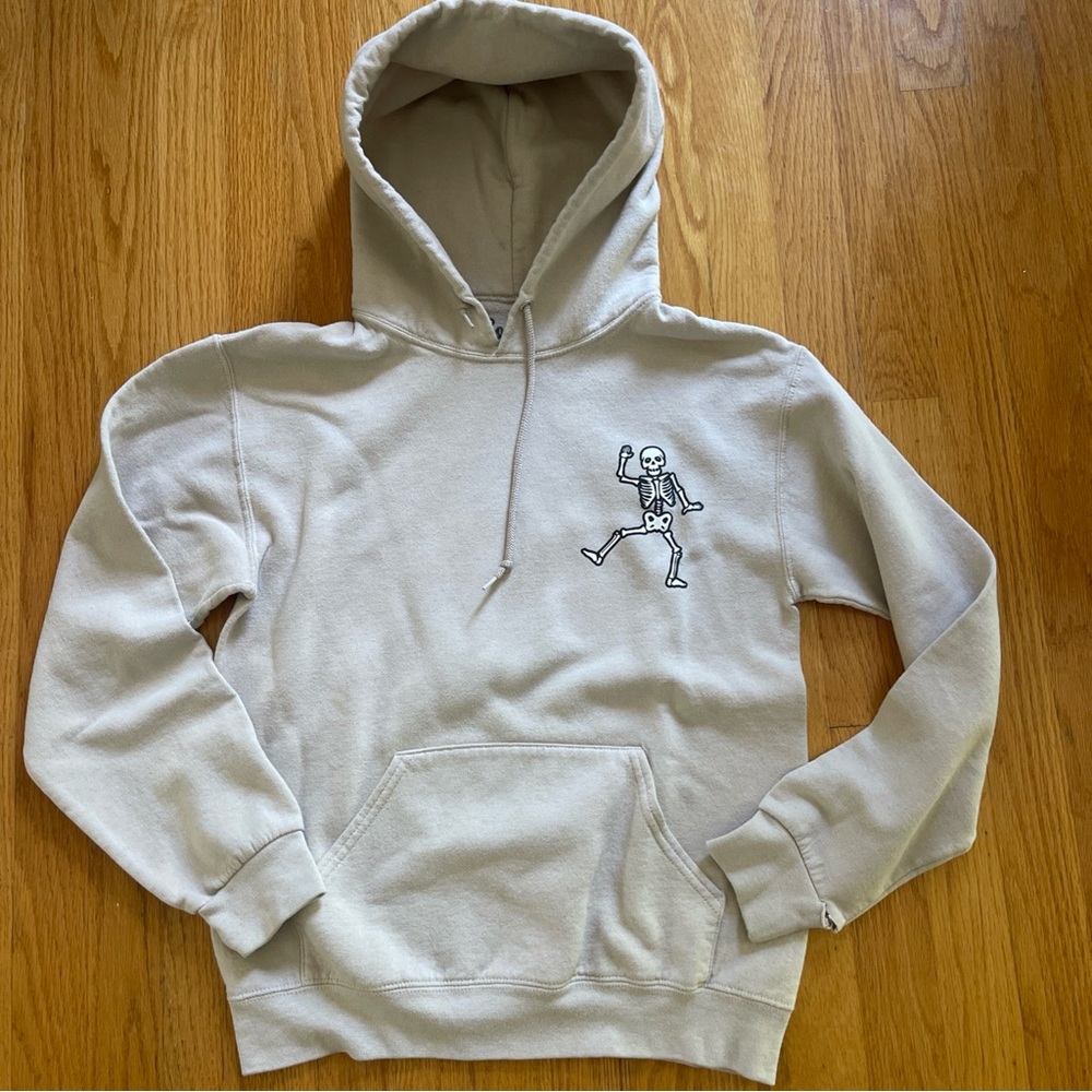 Men's Beige Hoodie with Skeleton Graphic